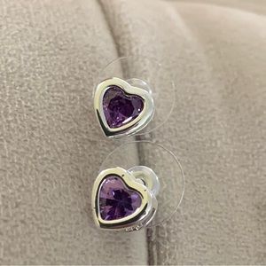 Silver Plated Swarovski Purple Crystal Heart Stud Earrings